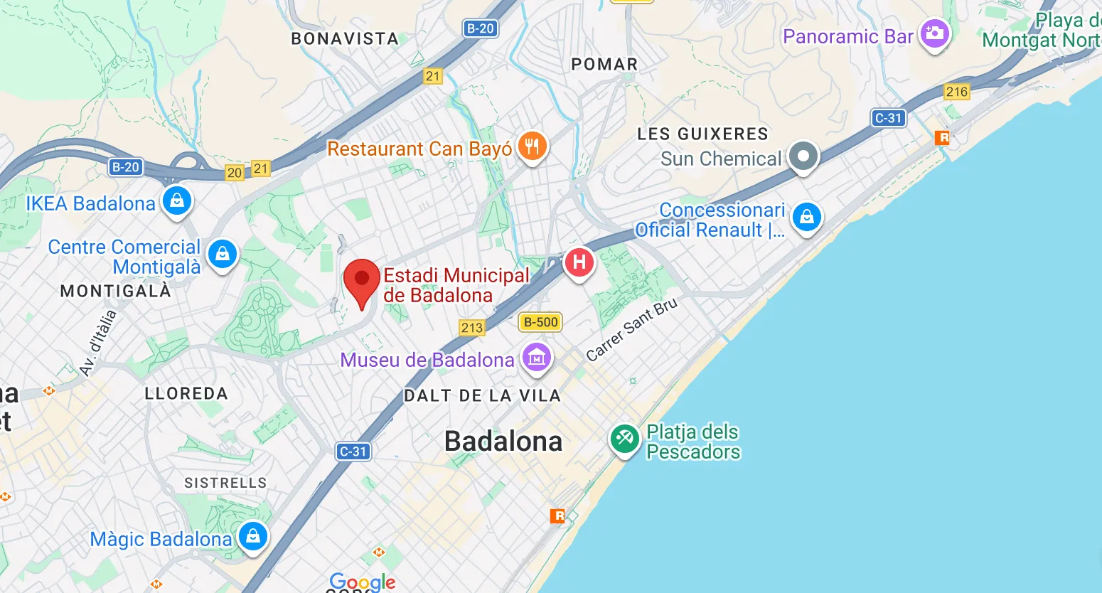 Mapa d’ubicació de l’Estadi Municipal de Badalona